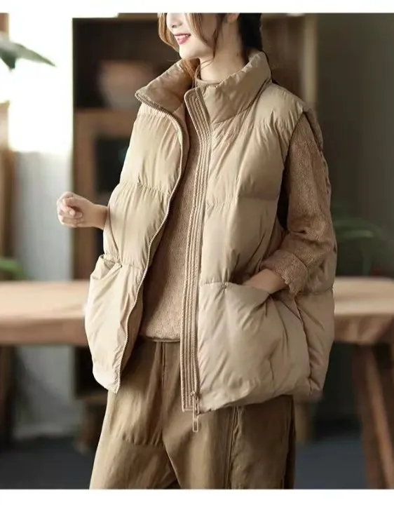 

Элитный женский свободный пуховый жилет-куртка для осени и зимы: комфортный, дышащий, на молнии, модный цвет