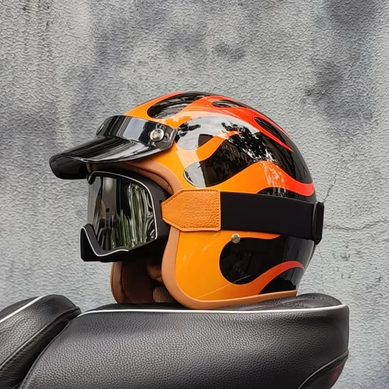 Retro Semi-open Motorcycle Helmet Cross-country Motorcycle Accessories Motorcycle Helmet 3/4 Retro Helmet in Winter