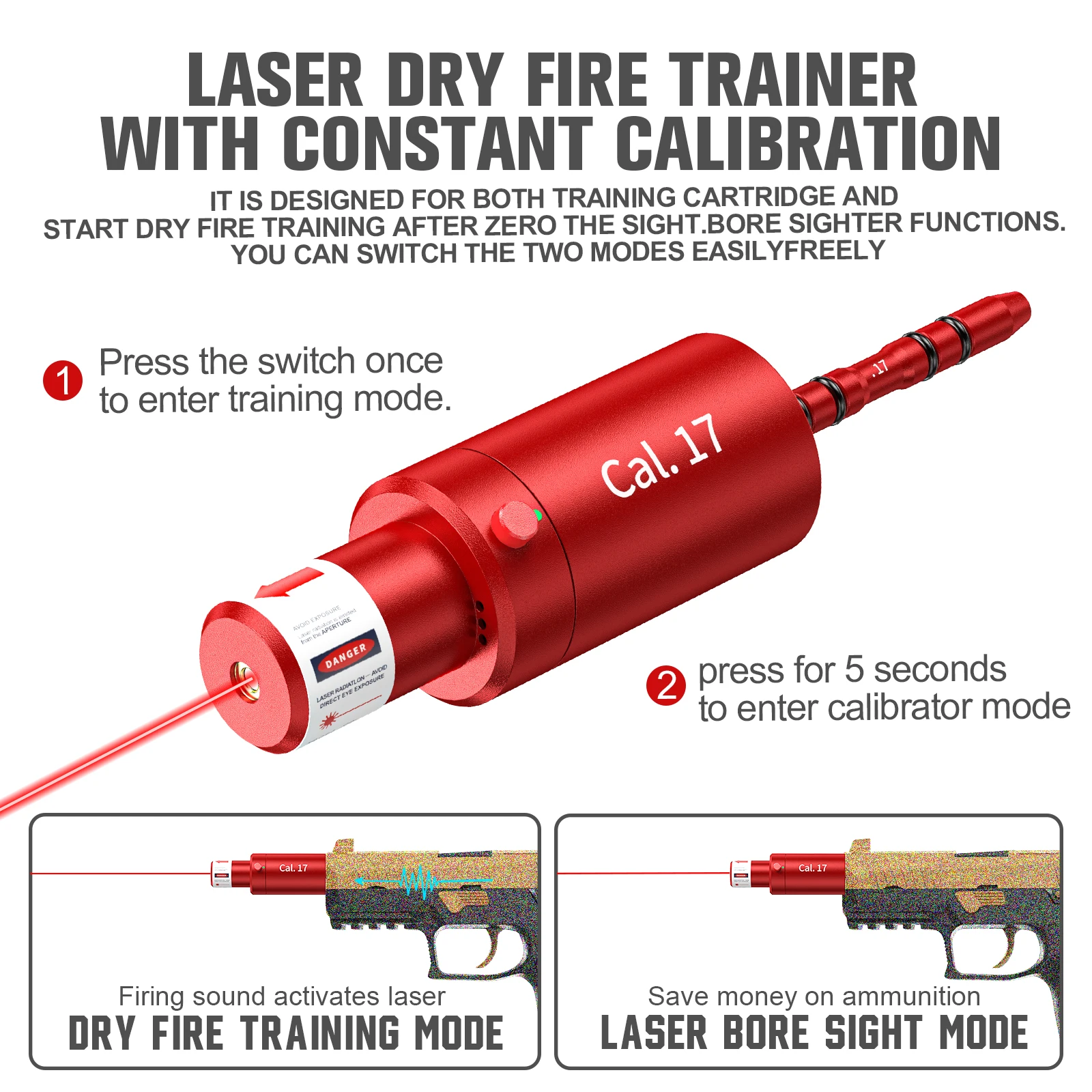 Cal.17 مجلة التدريب بالليزر ذات النقطة الحمراء ثنائية الأغراض لتحسين مهارات الرماية والدقة