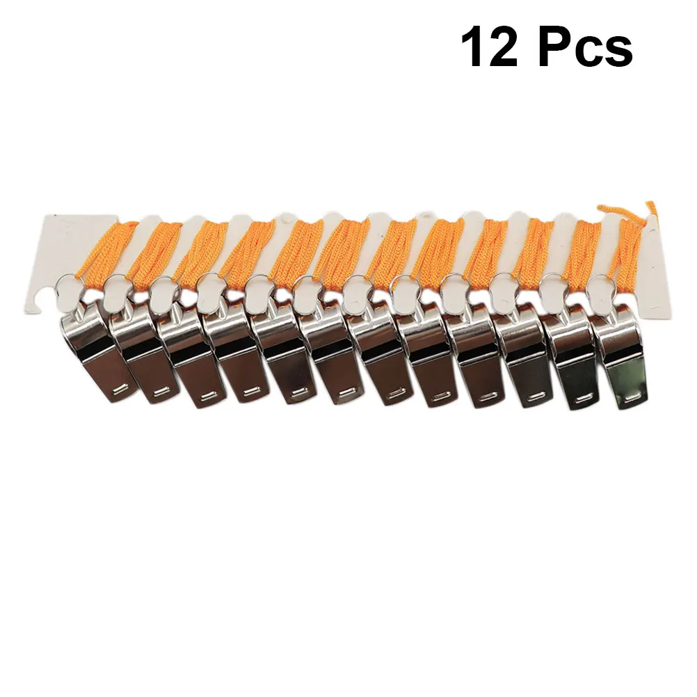 

12Pcs Cheering Whistle Metal Steel Fan Whistle with Lanyard Easy Carry Strong Build Quality for Stadium Event Promotion Gift