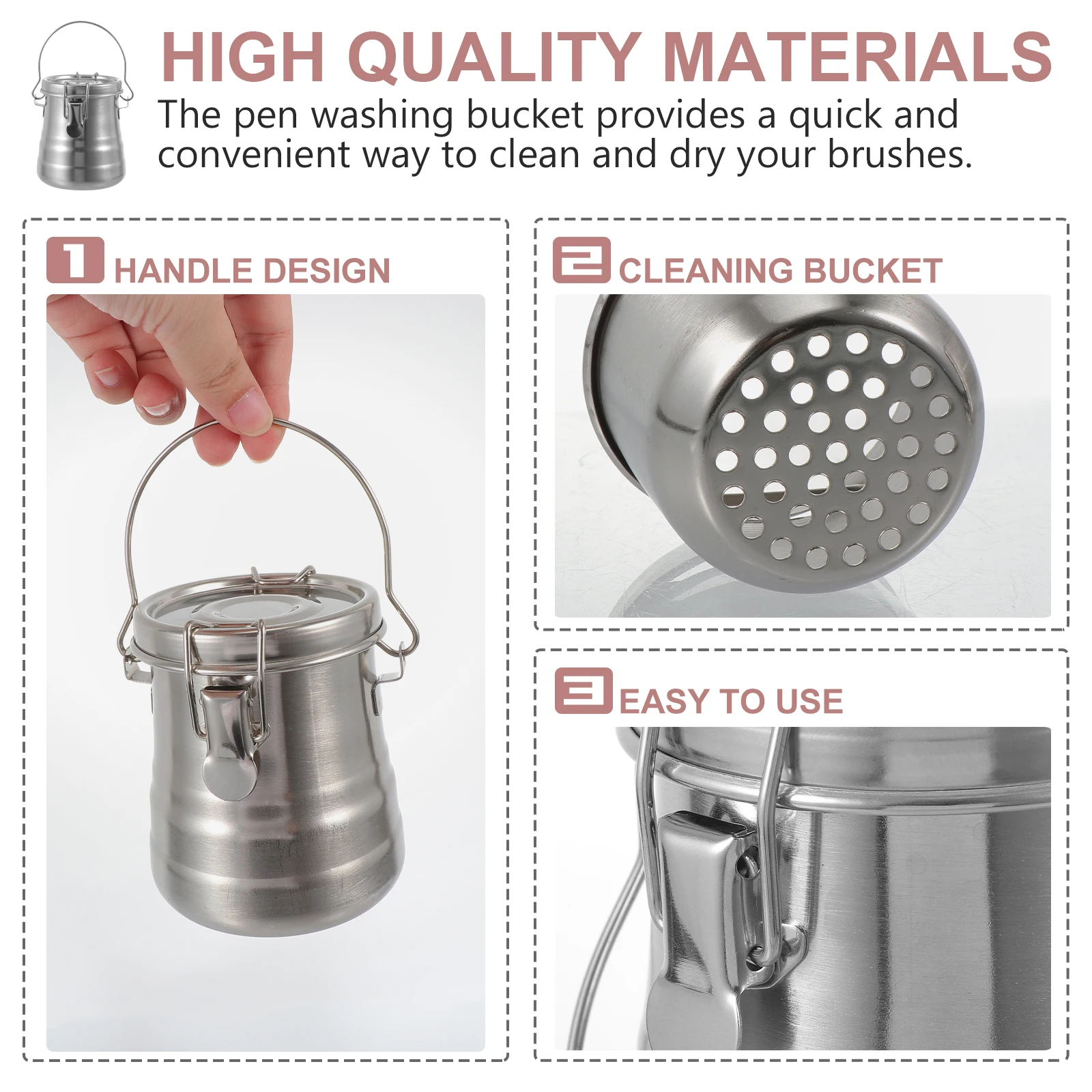 

1pc Stainless Steel Pen Holder Washing Container for Painting Brush Cleaner Container Portable Oil Brush Basin Supplies