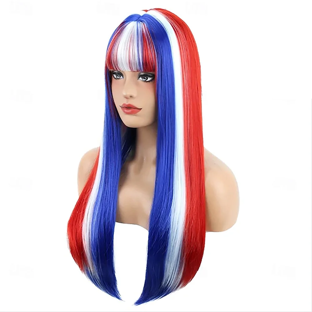 HAIRJOY  Synthetic Hair   Wig Women Red Blue White Fun Wig 4th of July Wigs Long Straight Cosplay Costume Wig