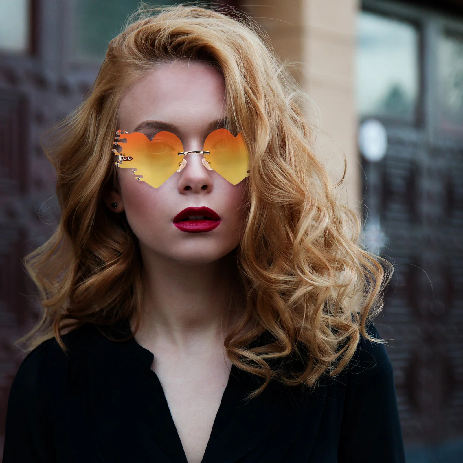 

Heart Shaped Sunglasses Lens Metal Frame Trendy Rimless Perfect for Party Festival Photoshoot Accessories