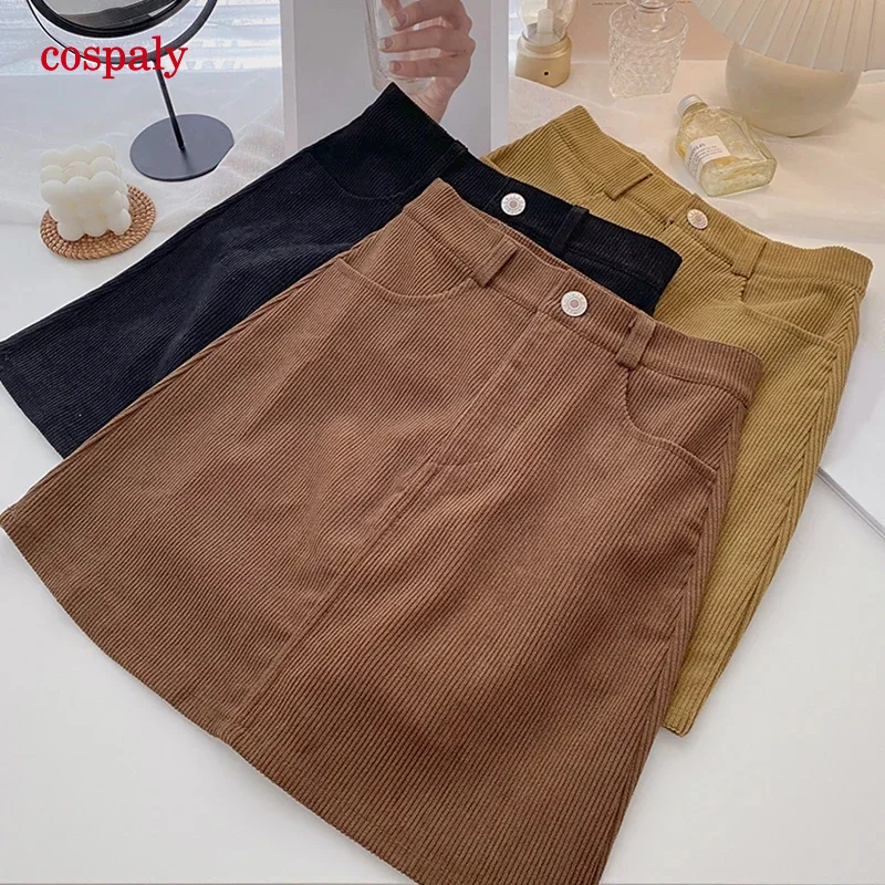 A Casual Women Mini Skirt Lady Summer Autumn Fashion Korean Harajuku High Waist Slim A-Line Pockets Solid Skirt Office Streetwea