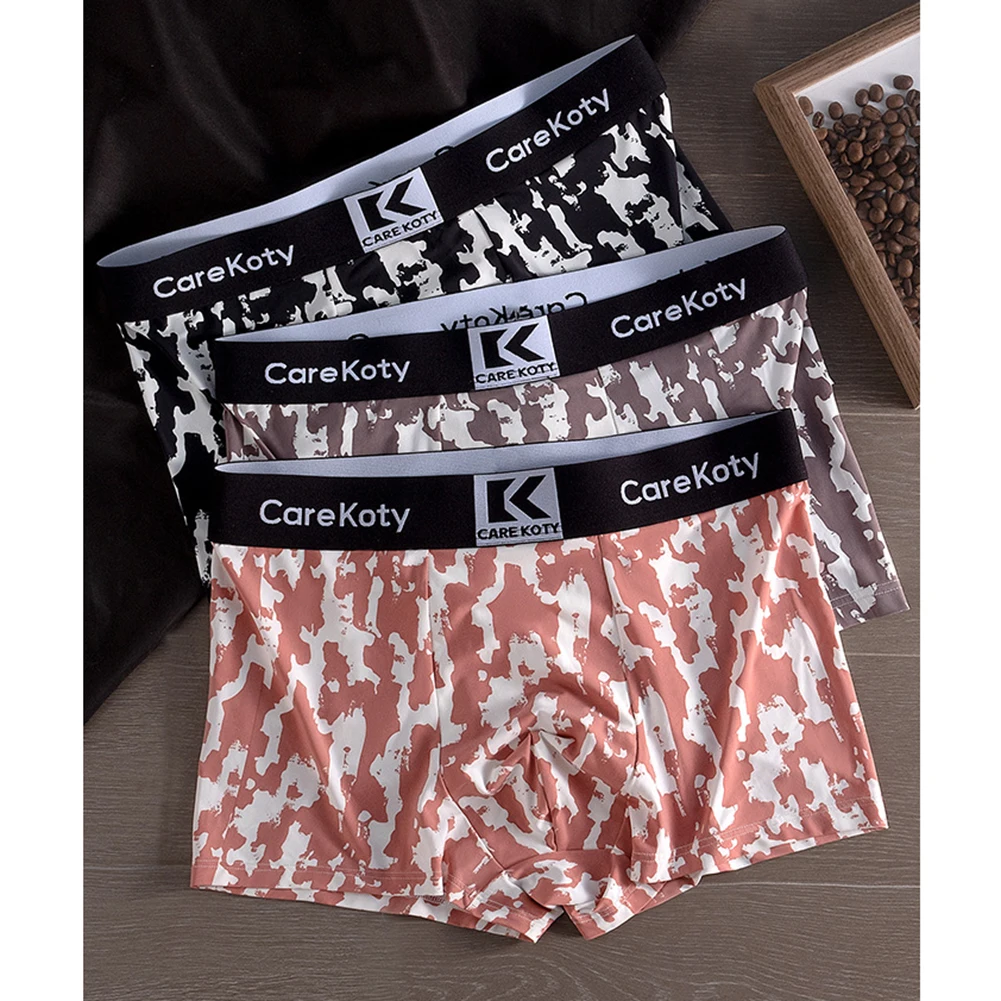 

Comfortable Men Ice Silk Printed Boxer Briefs Breathable Underpants with Pouch Lightweight Trunks for Active Men
