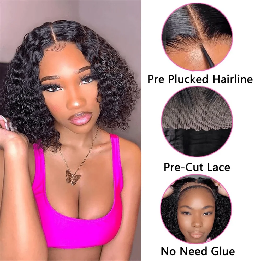 

6x4 Lace Closure Wig Wear And Go Bob Wig Deep Wave Bob Hair Wig Human Hair 4x6 Glueless Wig Human Hair Ready To Wear For Women