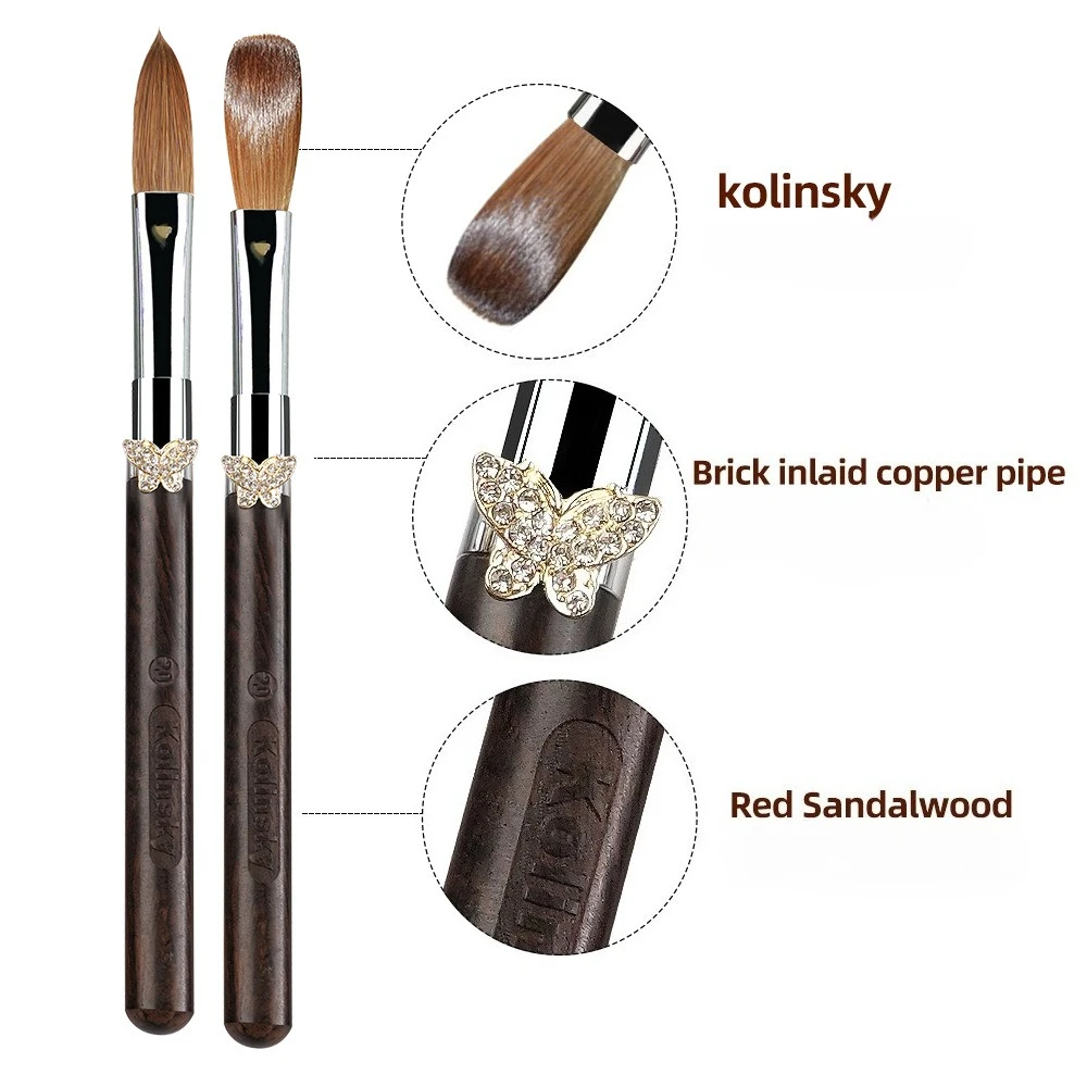 

100% Kolinsky Acrylic Nail Brush Purple Sandalwood Butterfly Handle Crimped UV Gel Carving Brush Liquid Powder DIY Nail Drawing