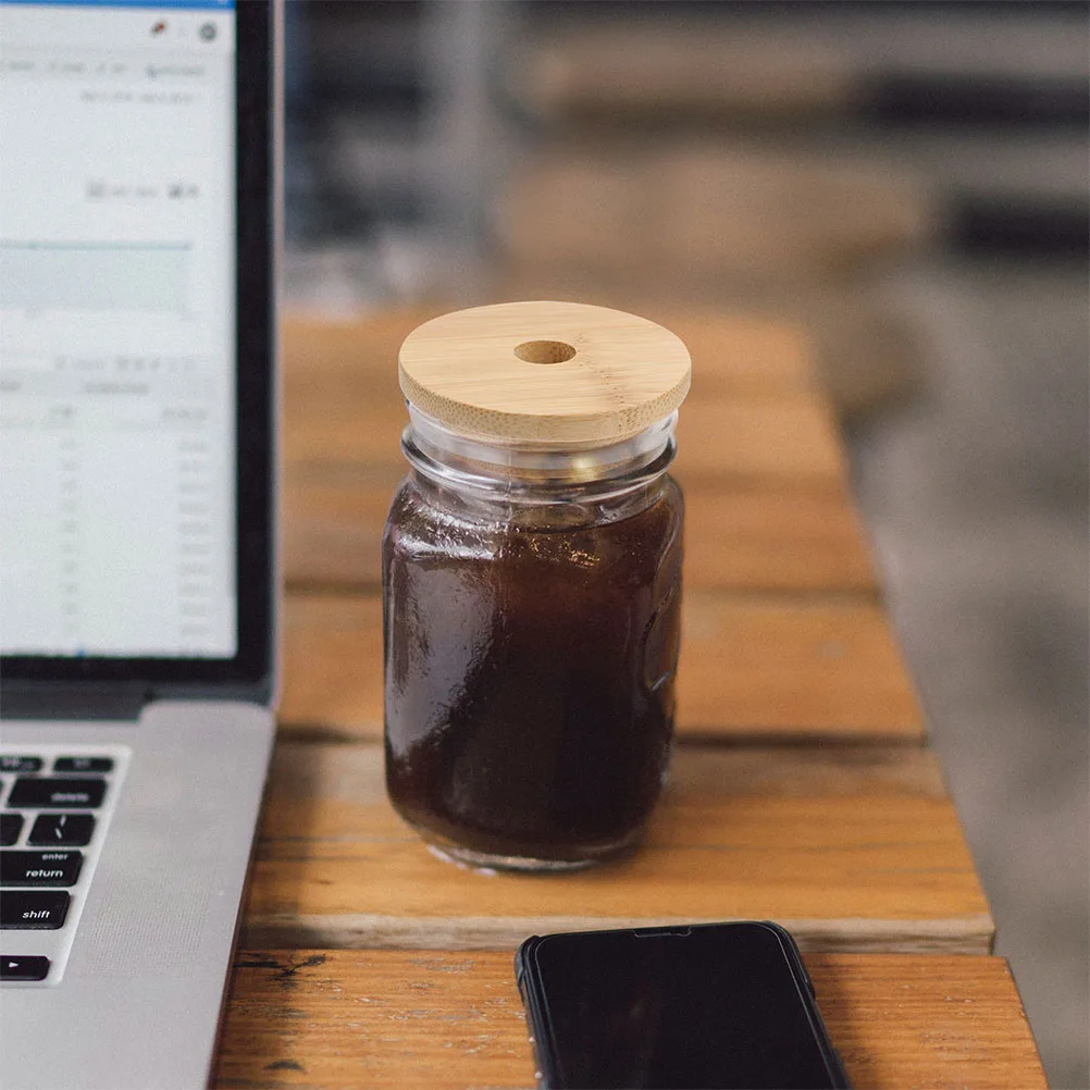 

6Pcs Bamboo Lids for Glass Jars Yogurt Pudding Bottle Covers Practical Kitchen Accessories Jar Lids Bottle Straw Hole