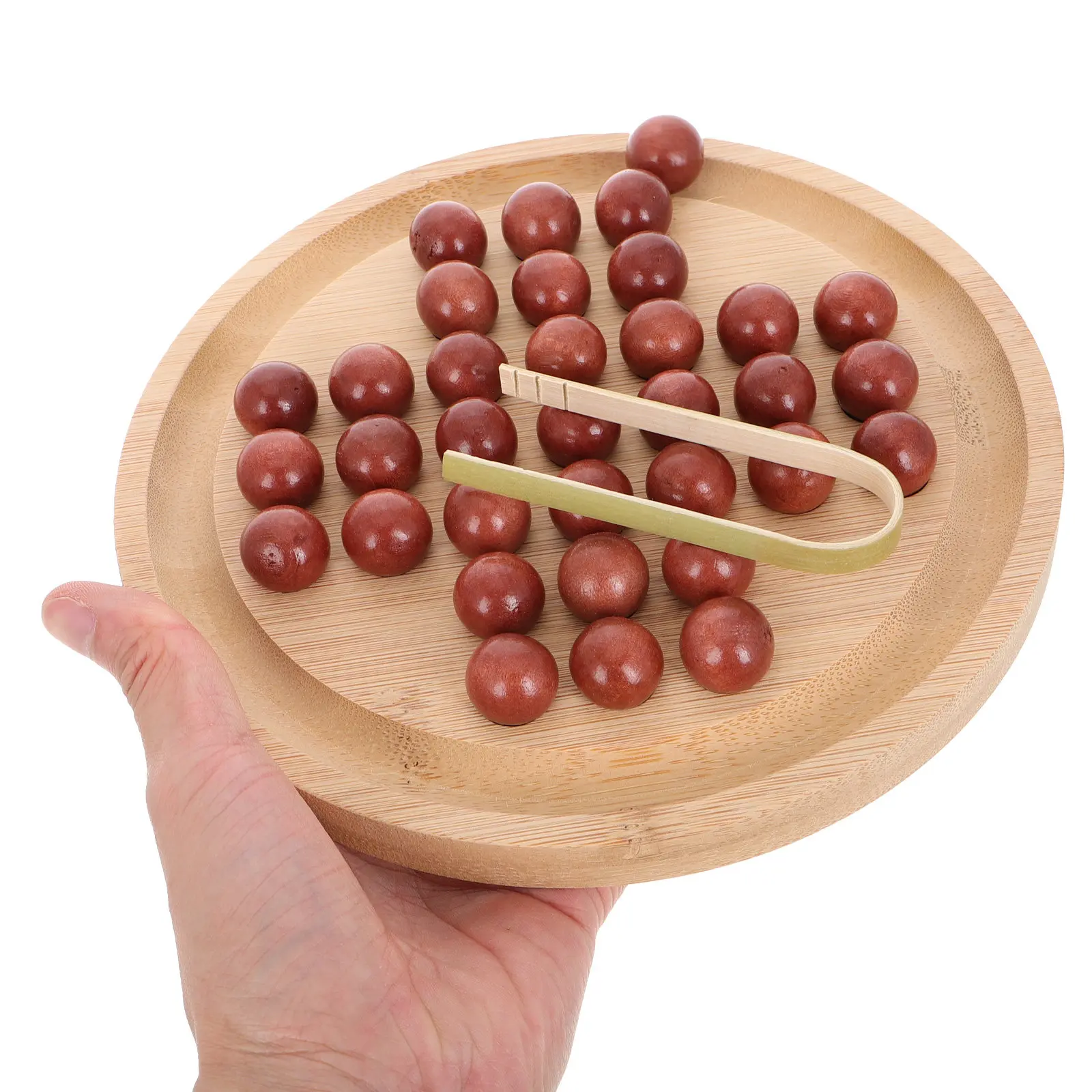 1Set Bamboo Single Player Chess Set Kids Educational Board Game for Thinking Skills Indoor Portable Travel