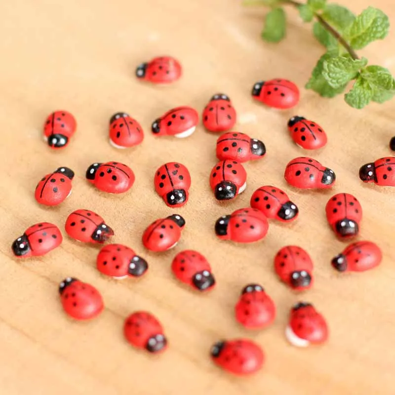 20Pcs Moss Micro-landscaping Toy Model Simulation Wooden Seven Star Ladybug Creative DIY Garden Succulent Modeling Decoration