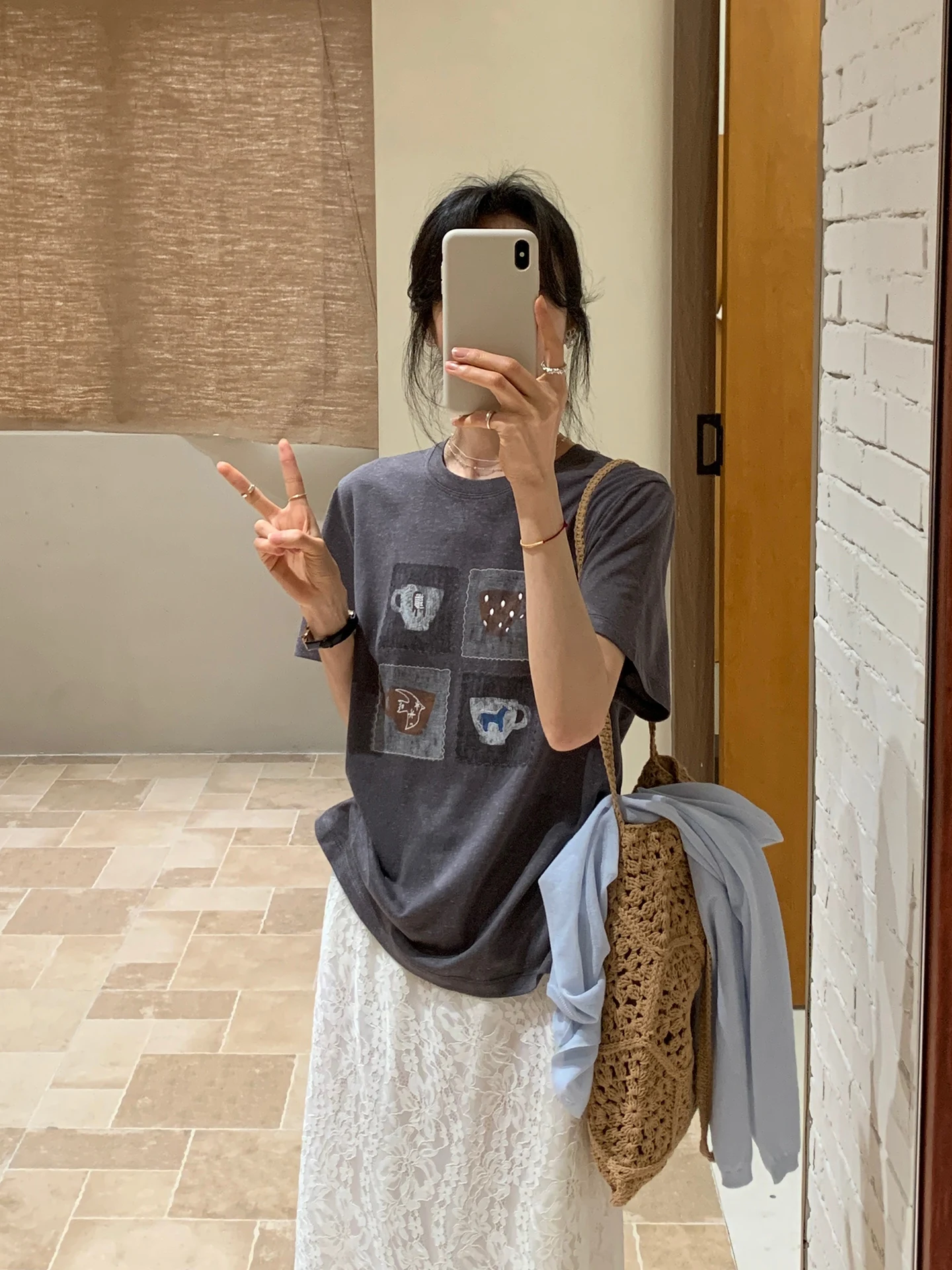 

BRIVIN Fun Print Short Sleeve T-Shirt Women's Summer New Style Sweet Loose Fit Slimming Top Casual Cotton Lenzing Lyocell Lin...