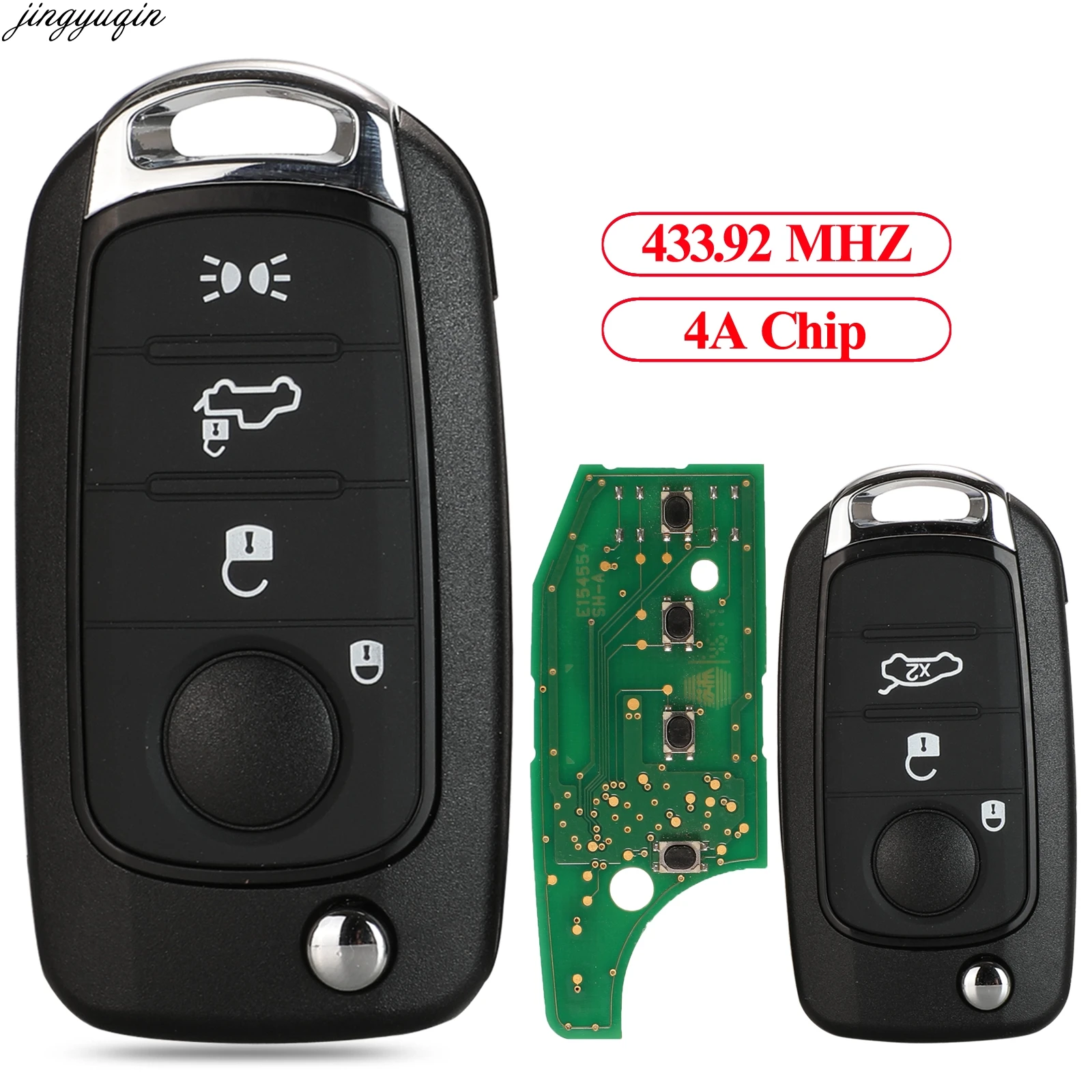 Jingyuqin chave remota para fiat 500x egea tipo 2008-2014, com controle remoto, 433.92mhz, 4a, chip, 2016 botões