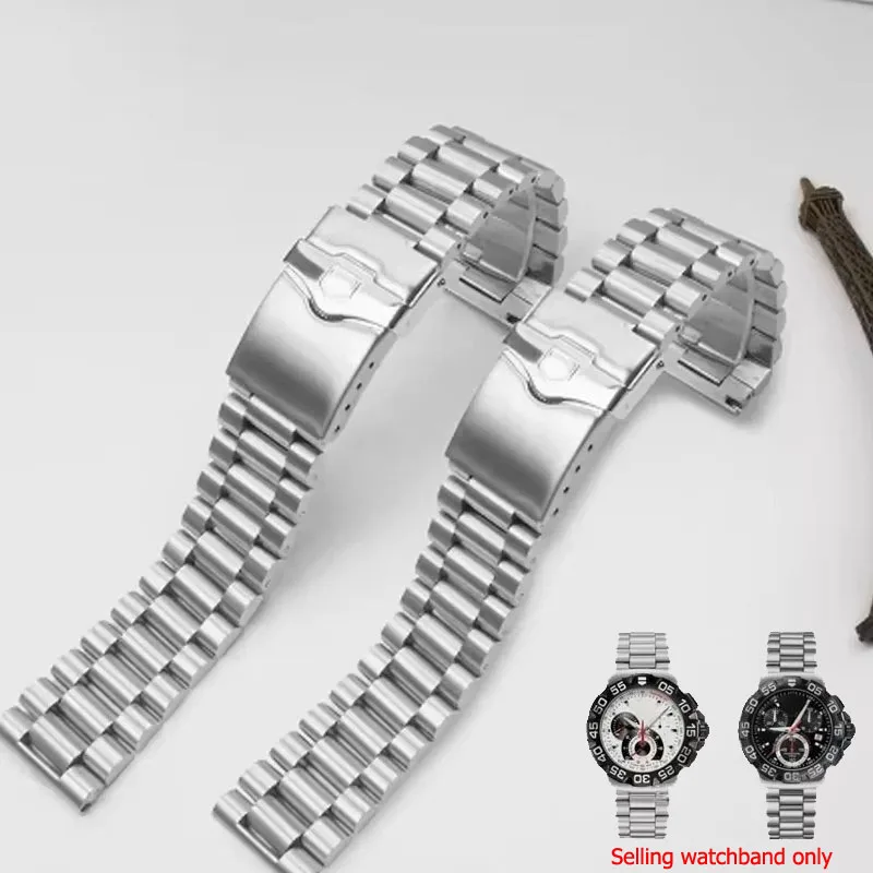 20mm 22mm Solid Stainless Steel Watchband For TAG heuer F1 Watch Strap Flat End Push Button Deployment buckle Men