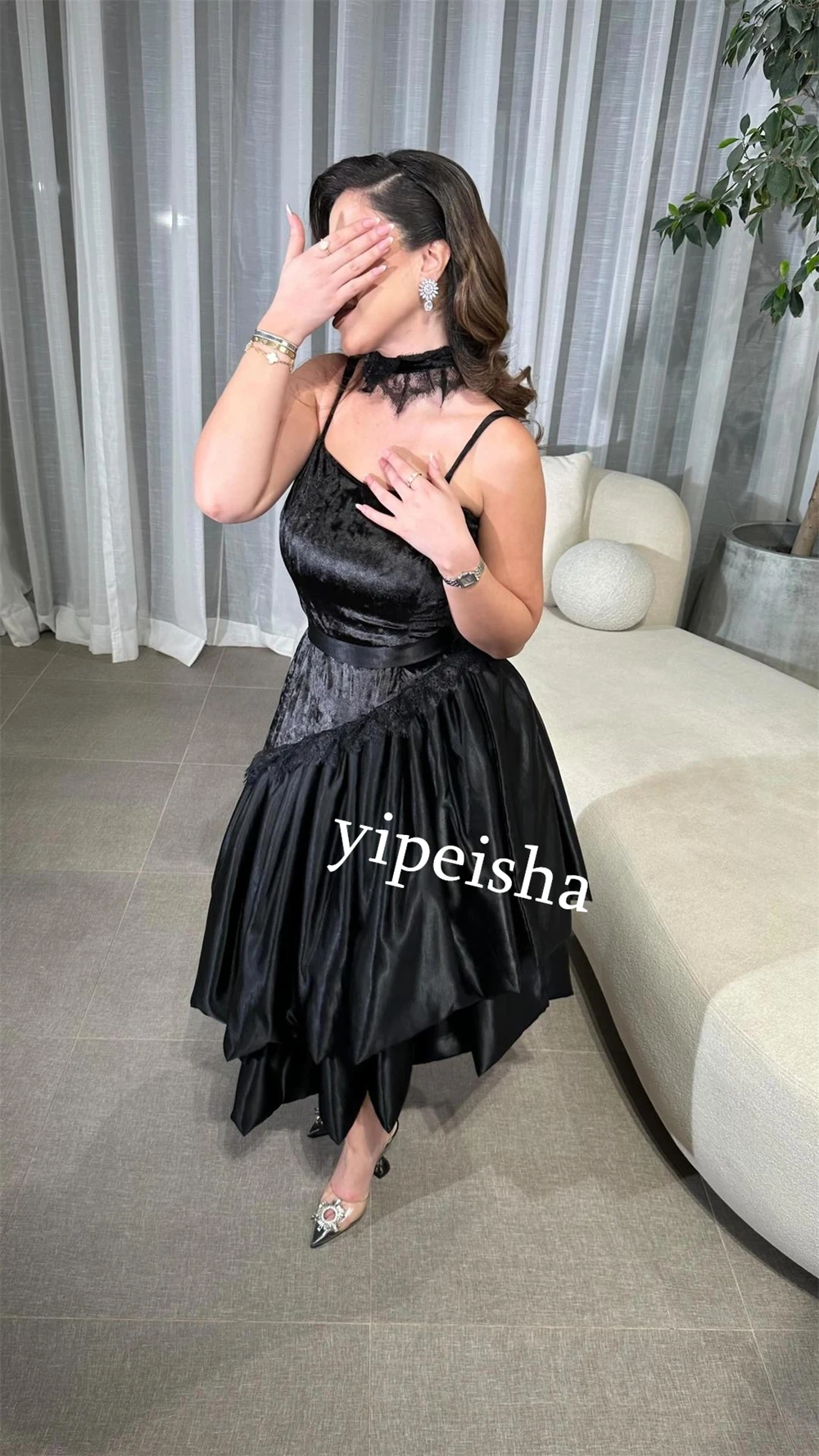 Customized Jiayigong  Satin Pleat Evening Ball Spaghetti Strap Bespoke Occasion Gown Midi Dresses Saudi Arabia