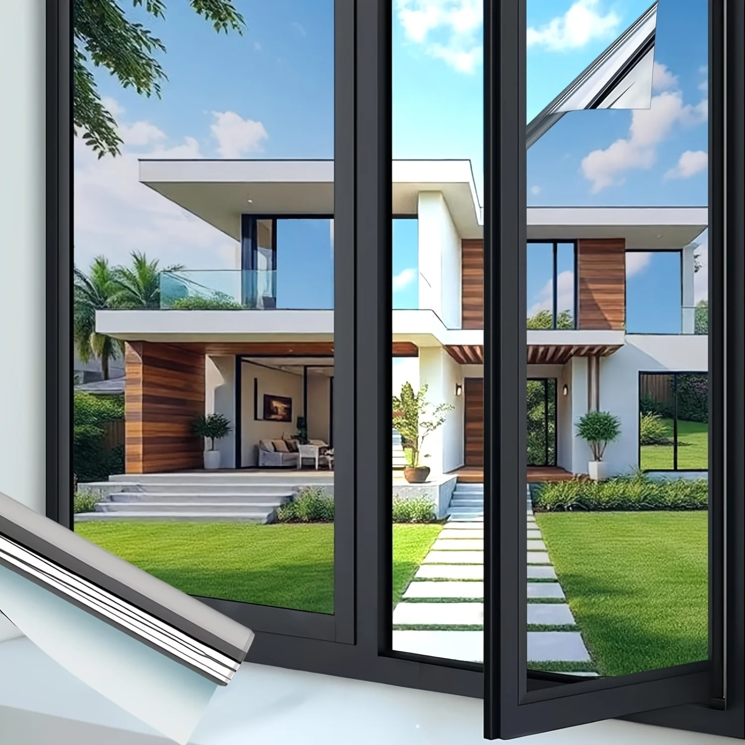 One Way Mirror Privacy Window Film Self Adhesive Removable Heat Control Sun Block Easy Install Cut to Size for Home Office