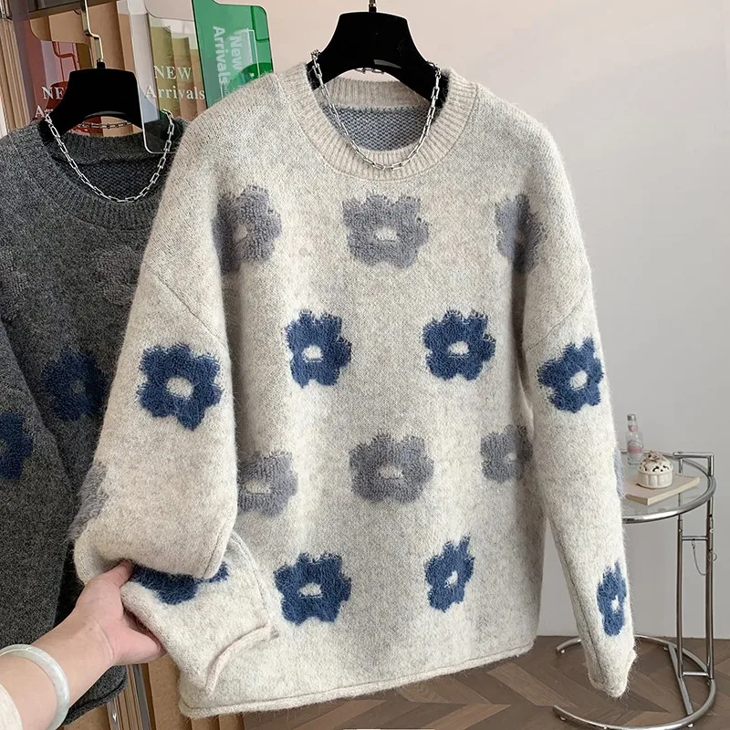 

Женский длинный вязаный свитер, удобный свободный пуловер с круглым вырезом, модный, универсальный, осенне-зимний, новинка