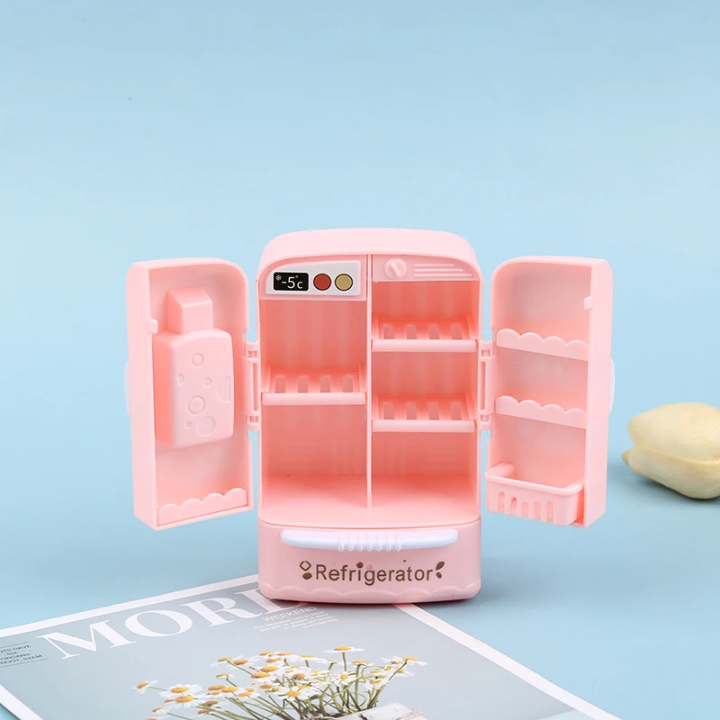 1Pc Dollhouse Miniature Pink Refrigerator 1:12 Mini Cute Fridge Freezer Doll House Kitchen Decor Accessories
