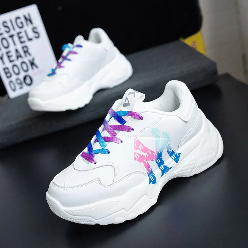 Y2k Fashion Lightweight And Clunky Men's Sneakers Korean Printing Lace-up Little White Men Athletic Shoes tenis feminino