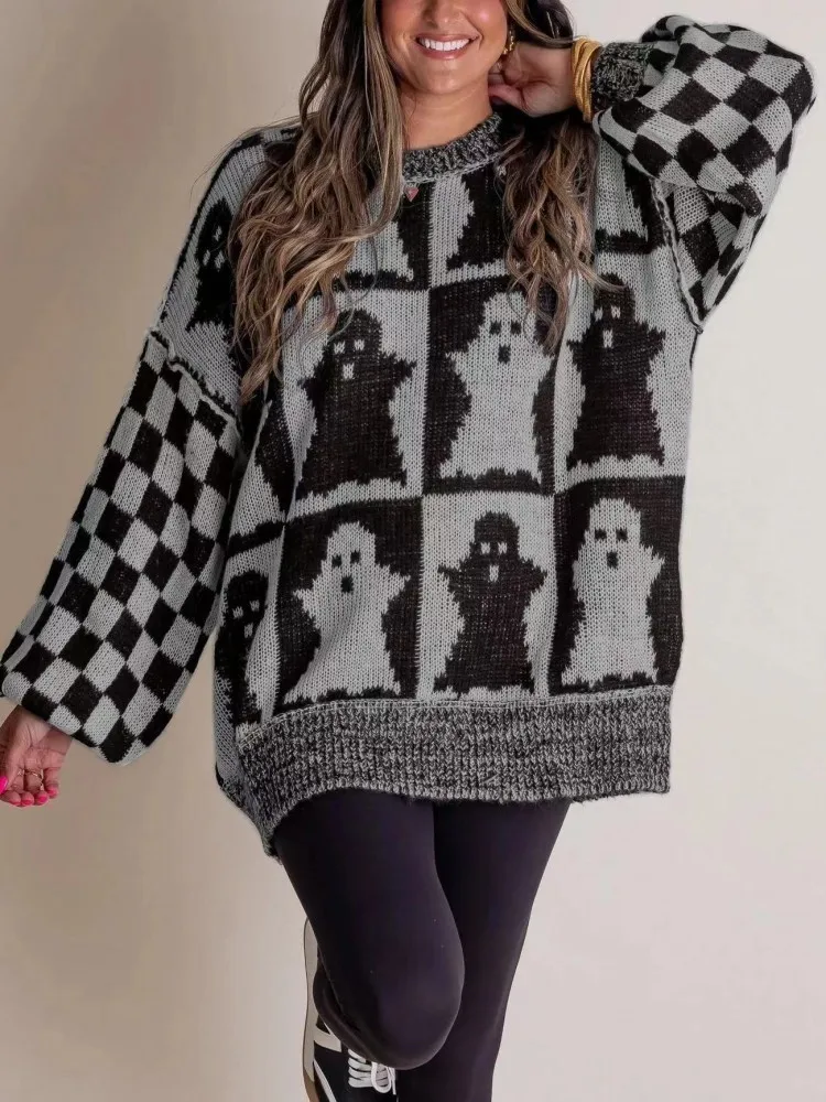 

New Autumn Halloween Pattern Women's Sweaters,knitted Top,Pullovers Women,Vintage Clothing,Elegant Women's Sweaters