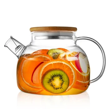 1pc Glass Teapot 1L/1.8L Borosilicate Clear Tea Kettle with Bamboo Lid Glass Tea Pot with…