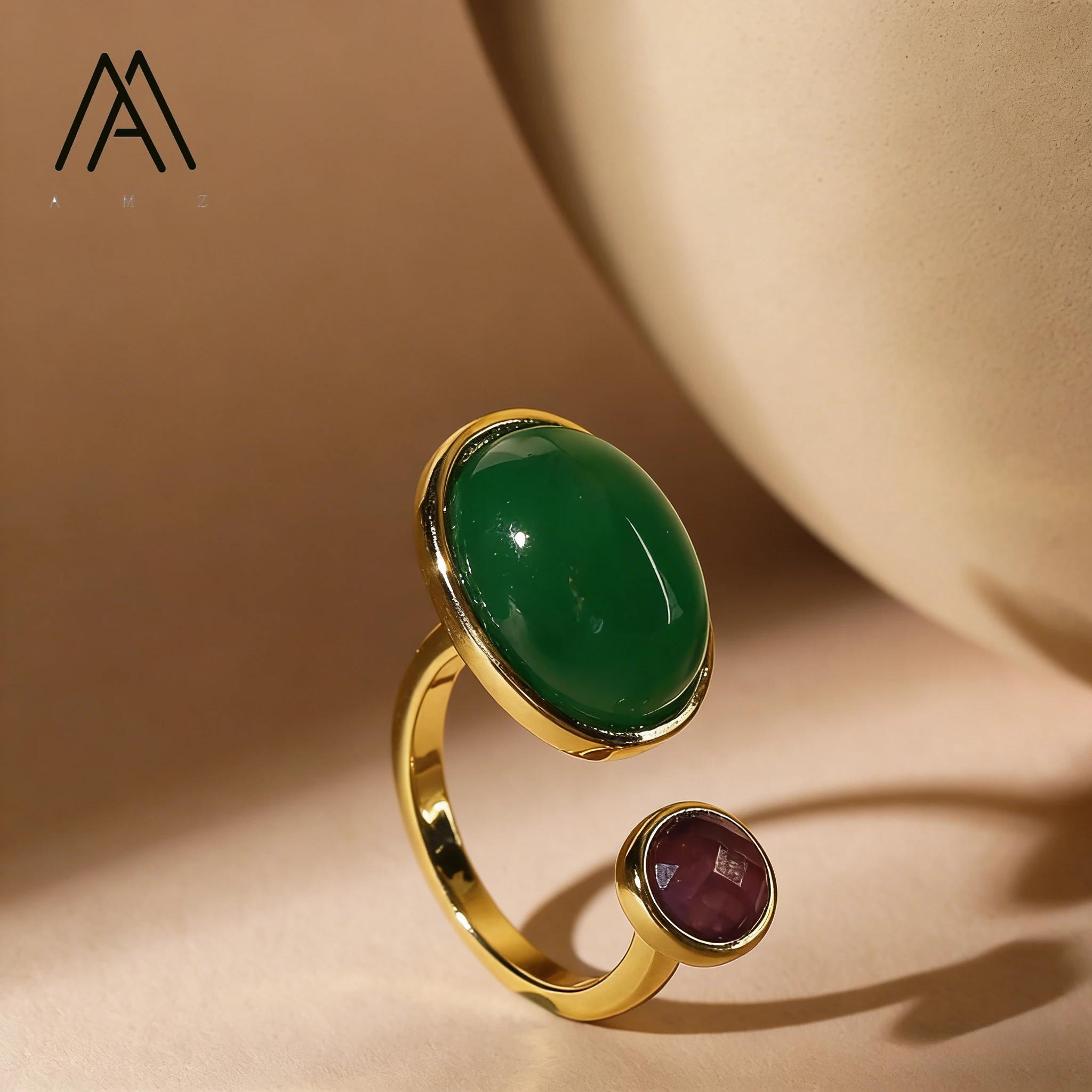 

Minimalist Natural Crystal Open-Ring Design Luxury-Inspired Multi-Color Gemstone Rings 18K Gold-Plated Quartz Jewelry for Women