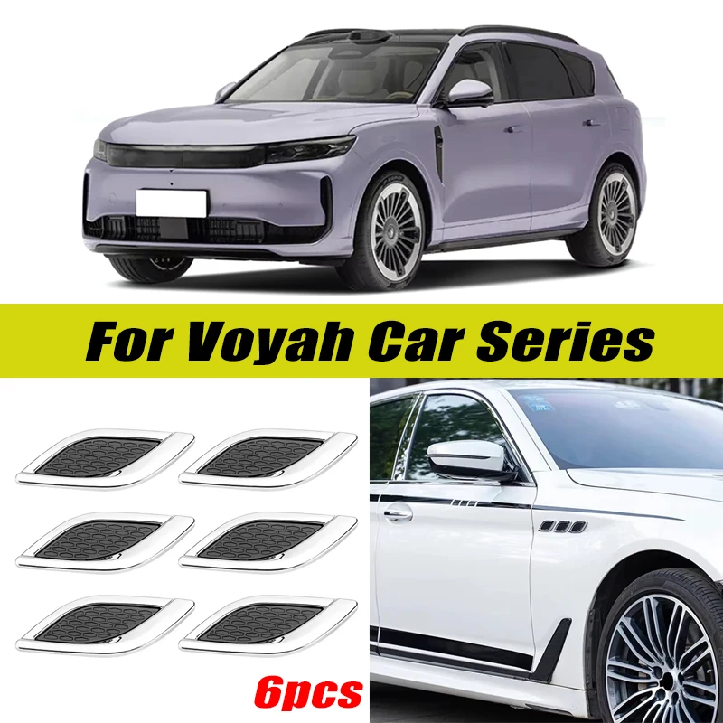 6Pcs Chrome / Black 3D Car Side Fender Air Vent Hood Scoop Outlet Cover Decorative Trim For Voyah Car Series