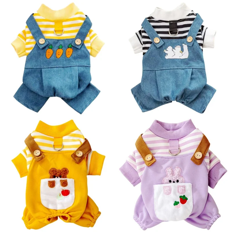 Fashion Striped Dog Jumpsuit Autumn Puppy Costume Cute Print Dog Pajamas French Bulldog Dog Romper Pet Cat Jumpsuit Dog Overalls