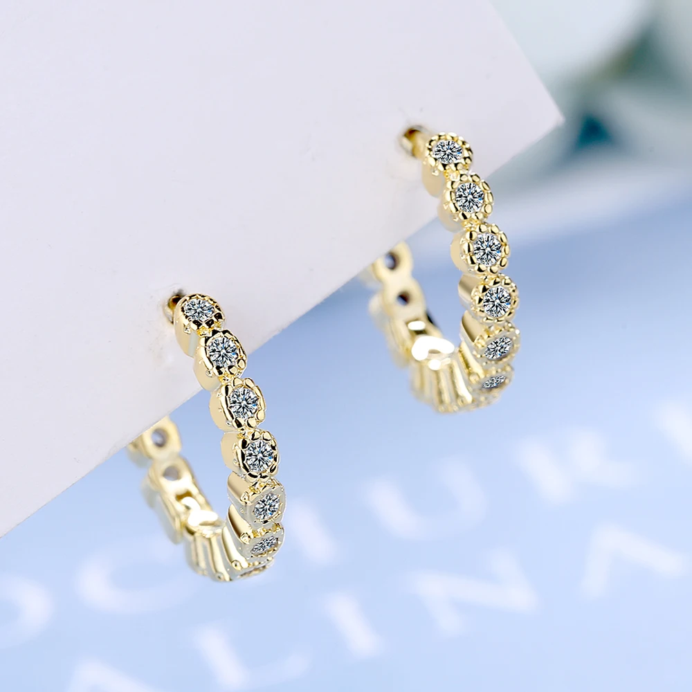 Pendientes de aro de Plata de Ley 925 auténtica para mujer, aretes redondos transparentes y brillantes con circonita cúbica, joyería fina S925 para oficina DG0105