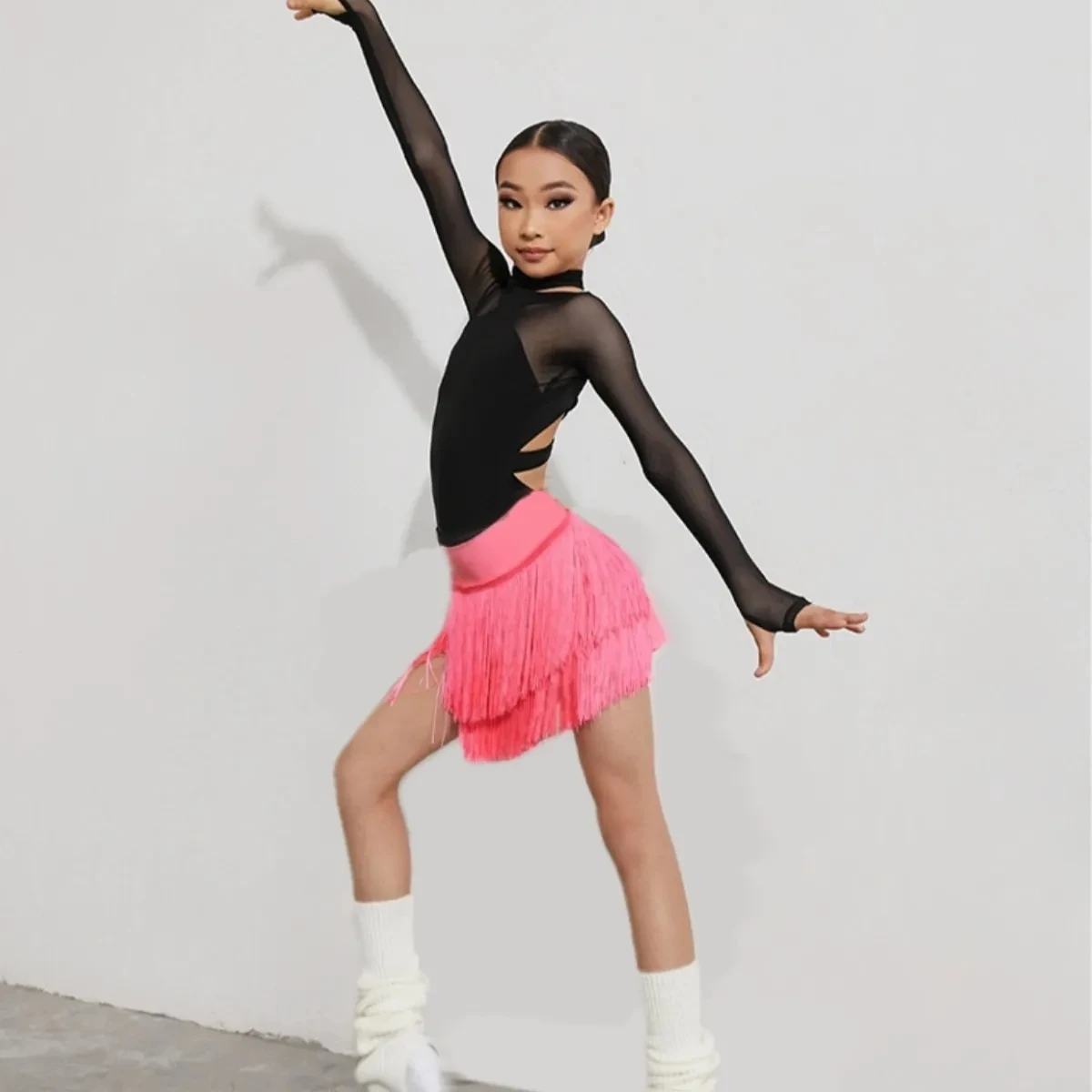 Sangle jupe de danse latine filles vêtements de pratique latine jupes noires irrégulières ChaCha Rumba Costume de danse vêtements de Performance DNV16159