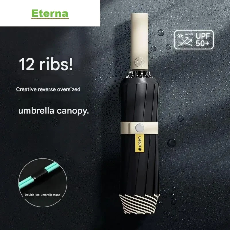 Fully Automatic Reverse Umbrella Folding UV Protection Waterproof Sun & Rain All-Weather Compact Car Umbrella for Women