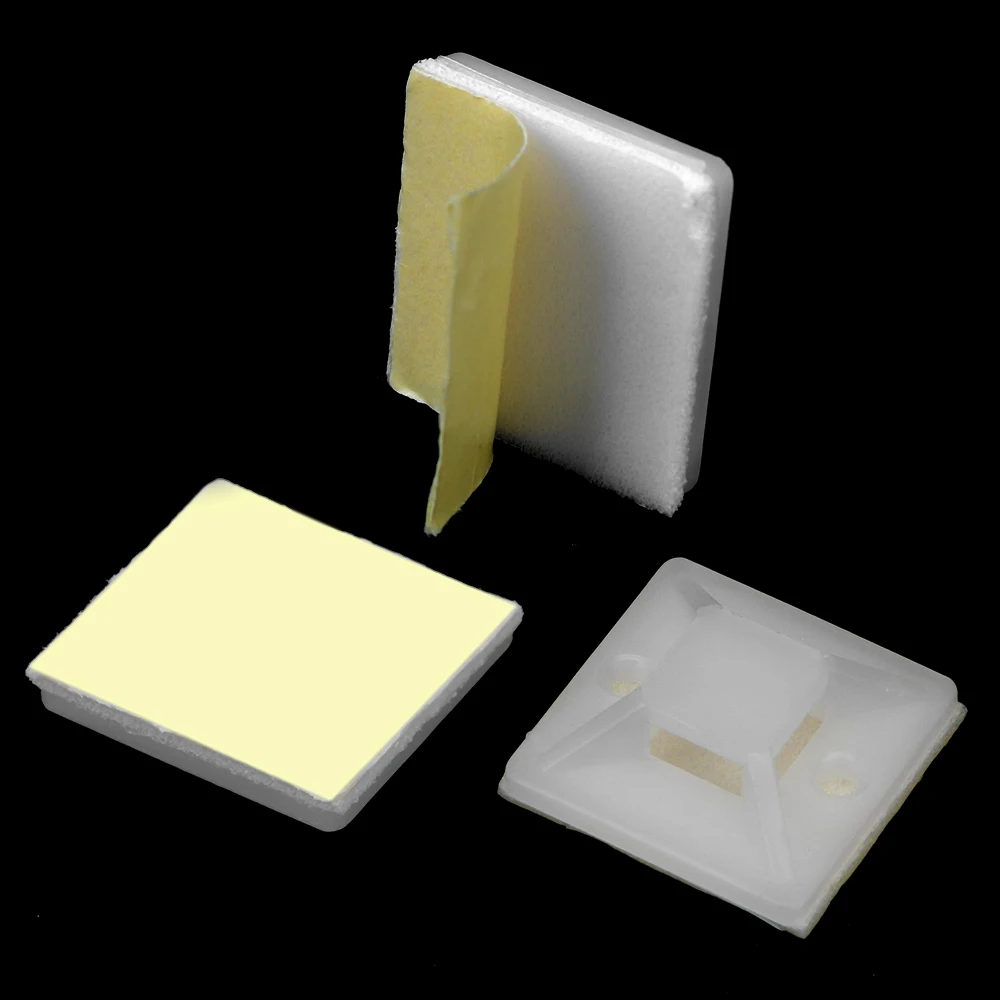 Self Adhesive Wire Wall Holder 2cm x 2cm Fixing Seat Clamps Cable Tie Base White 100PCS Zip Tie Mount