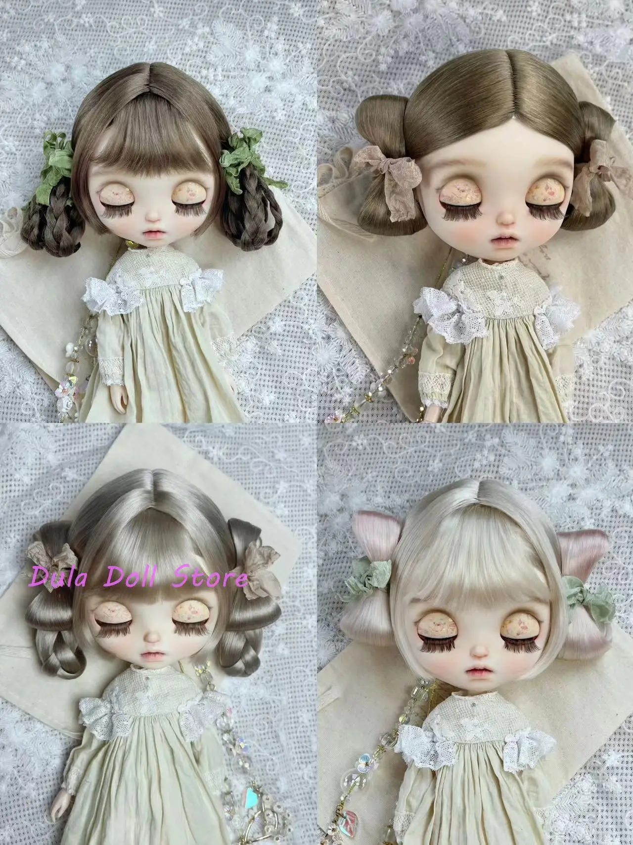 Dula Doll Wigs for Blythe Qbaby Mohair Double bun wig 9-10 inch head circumstance