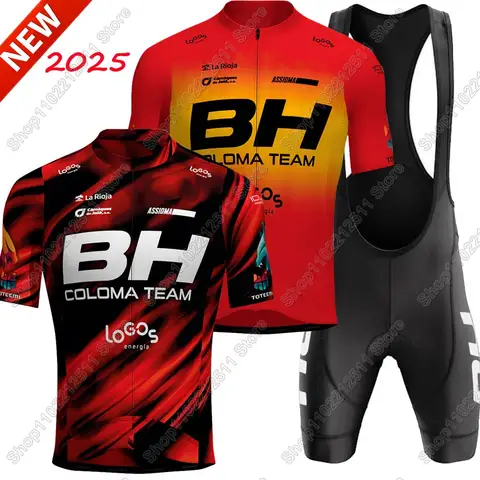 2025 BH Coloma 팀 사이클링 저지 세트 남성용 짧은 소매 빨간색 의류 도로 자전거 셔츠 정장 자전거 턱받이 반바지 MTB Maillot