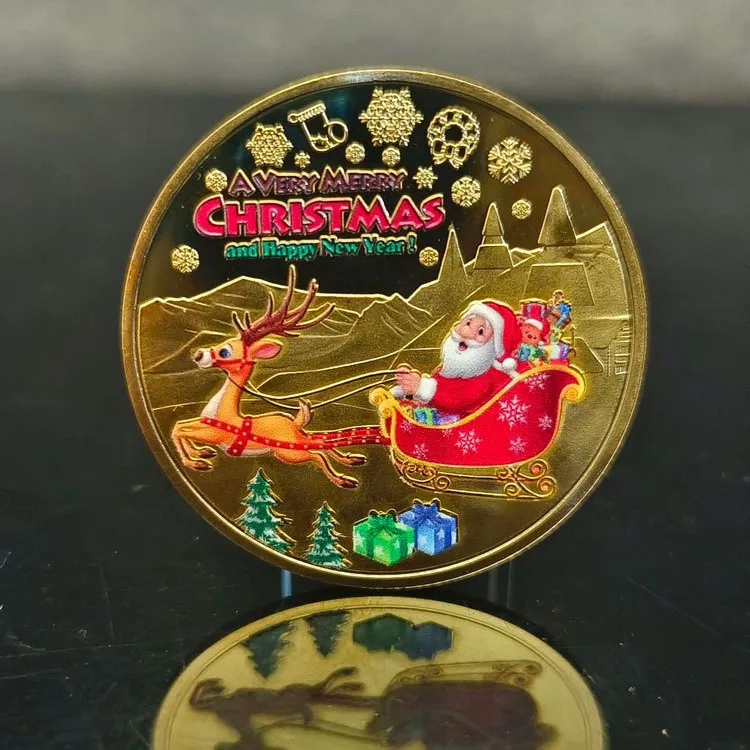 New Year's Wishing Coins Happy Christmas Colorful Commemorative Medals Christmas Eve Gifts Gold/Silver Plated Metal Crafts