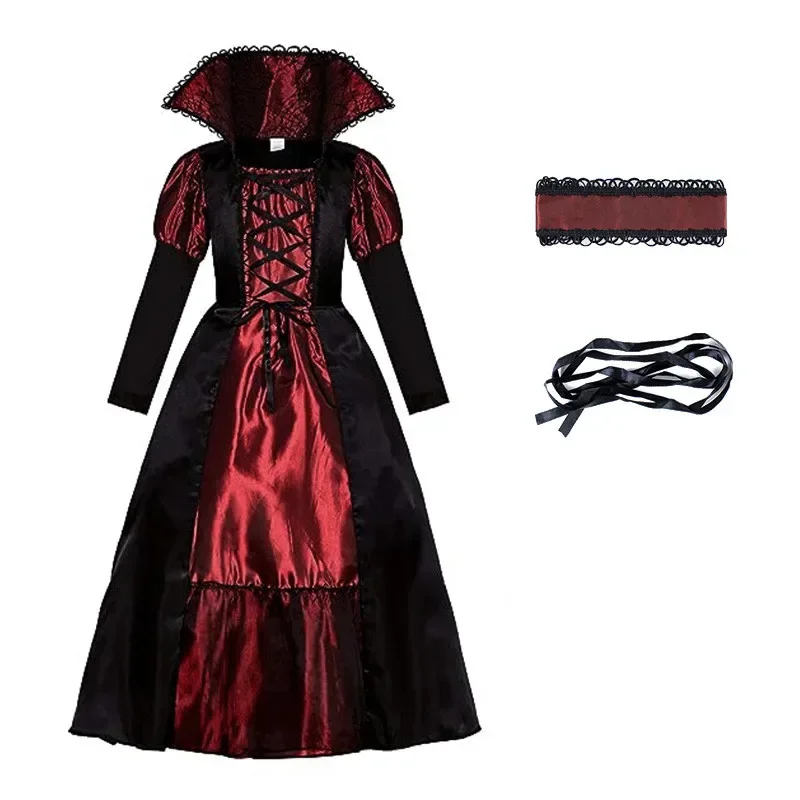 Kinder-Halloween-Kostümset: Gotischer Vampir, Dunkle Hofgeisterbraut, Hexe für Themenpartys, Bühnenauftritte und Cosplay – Detail 5