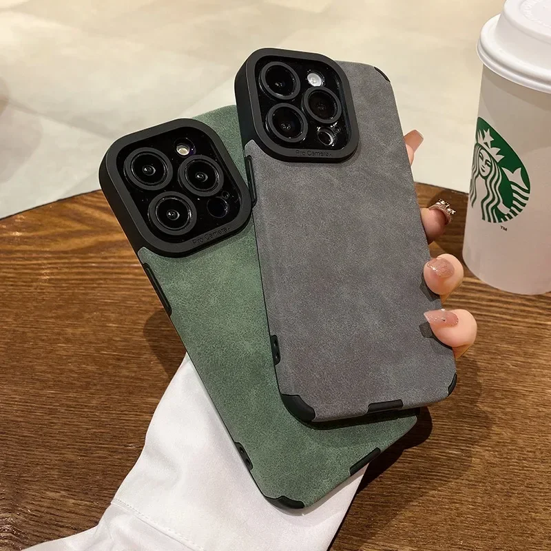 Luxury Soft Leather Matte Phone Case For iPhone 15 14  Plus 12 11 13 Pro Max Camera Protector Shockproof Anti Fingerprint Cover