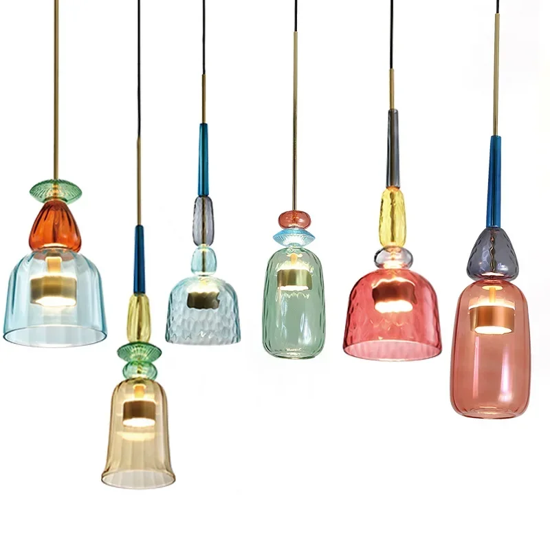 

Color Candy Pendant Lights modern Living Room Bedroom Children's Room Single Head Nordic Glass Hanging Lamps Home Decor Fixtures