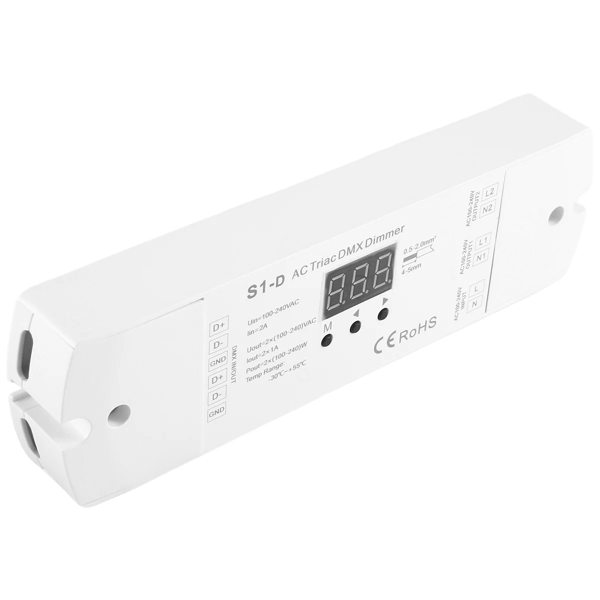AC100V - 240V 288W 2CH Triac DMX LED Dimmer, Dual Channel Output Silicon DMX512 Led Controller Digital Display S1-D