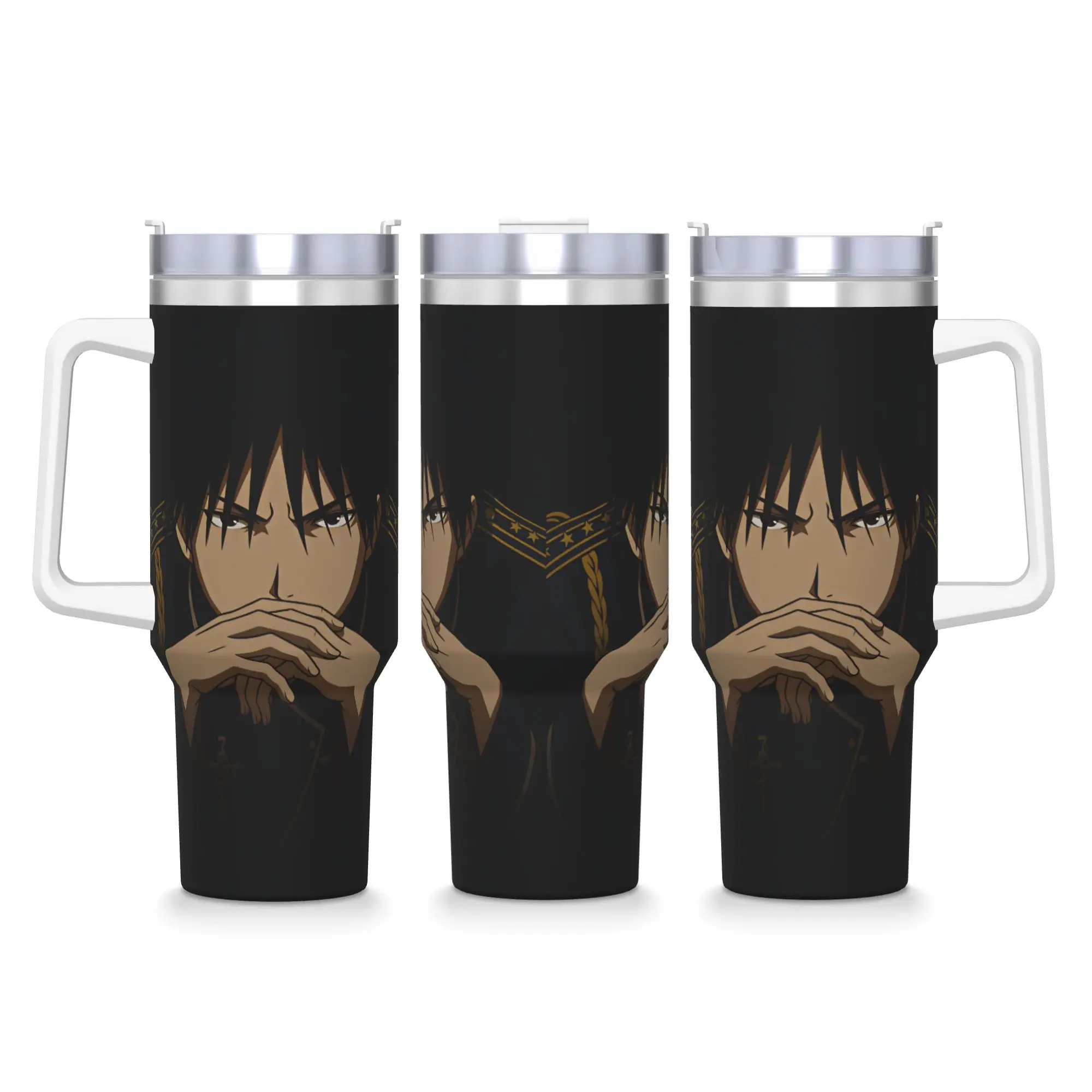Roy Mustang Stainless Steel Tumbler Fullmetal Alchemists Thermal Cups With Straws and Lid Large Car Mugs Cold Drink Water Bottle