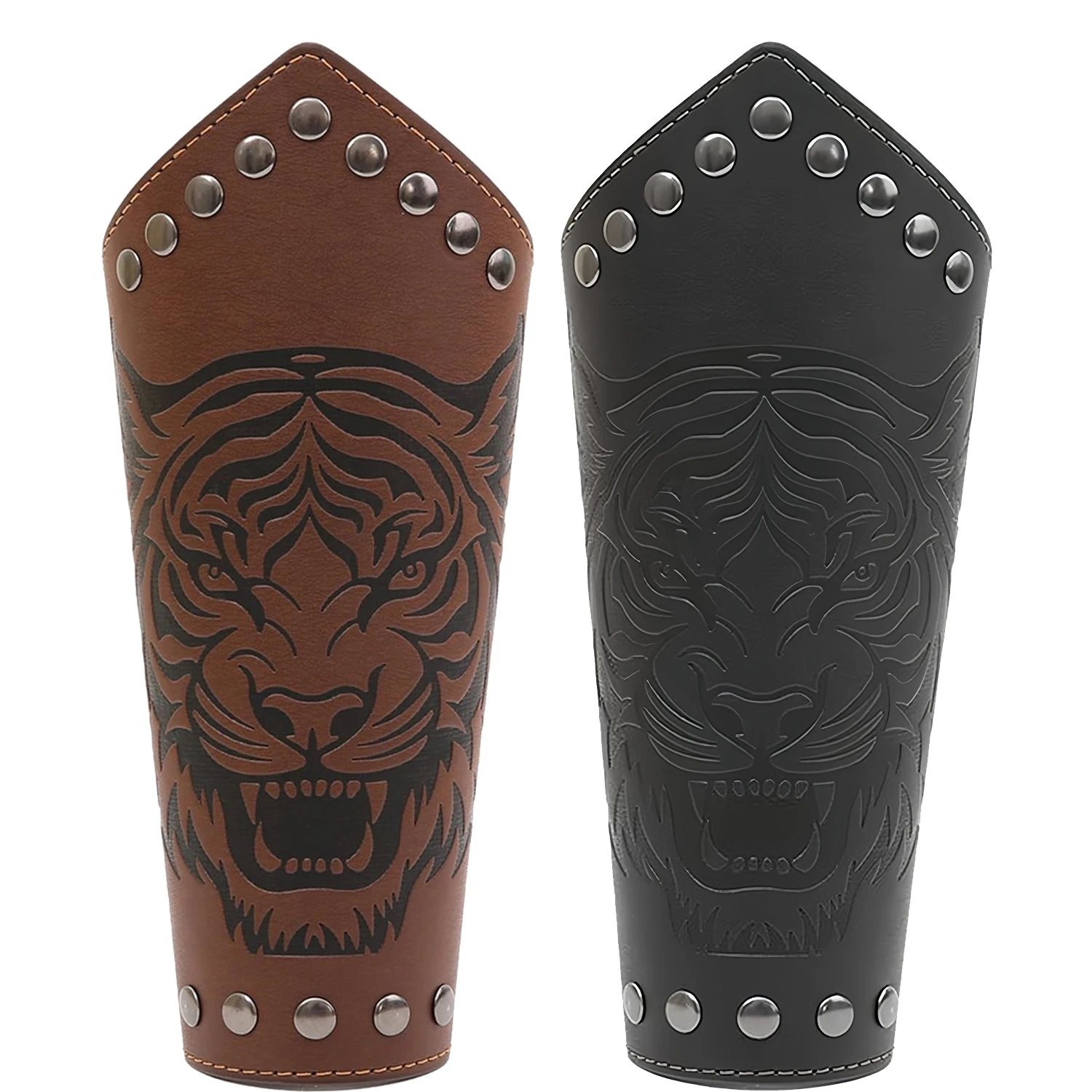 Medieval Viking Leather Wrist Guards Tiger Head Pattern Cuffs Bracers Pirate Knights Wristband Renaissance Costume Accessories Halloween Cosplay Props