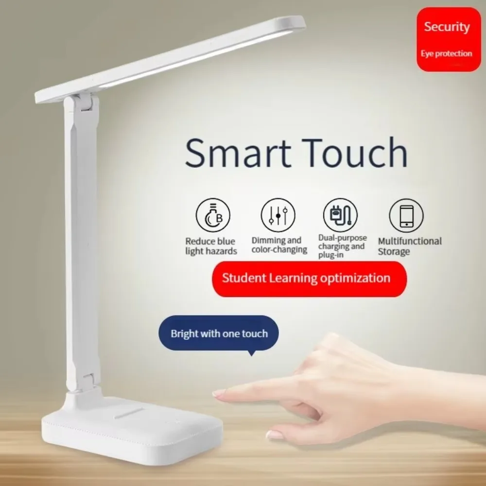LED Foldable Desk Lamp with 3 Stepless Dimming Touch Controls Eye-Care Reading Light Adjustable Bedside Night Light