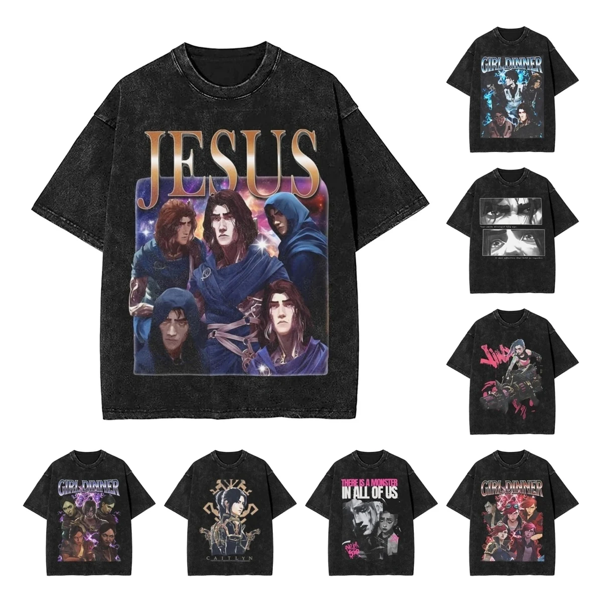 Viktor Jesus Arcane Vintage Washed T Shirt Men Women Pure Cotton Unique T-Shirt Round Neck  Tees Short Sleeve Tops Gift