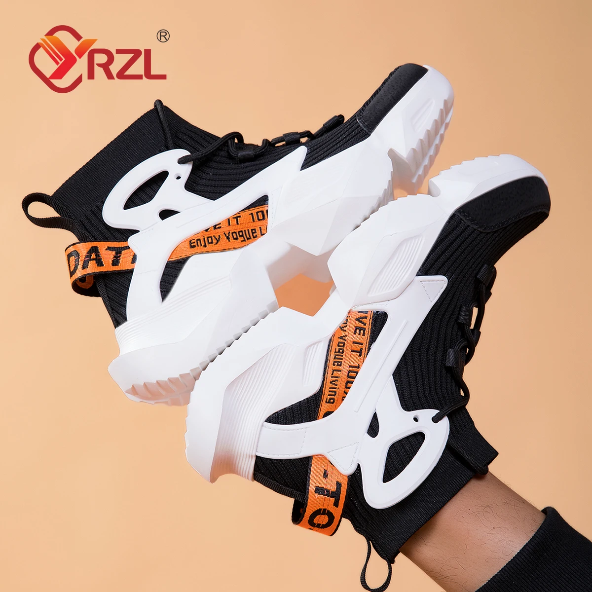 YRZL sepatu kasual pria Sneakers sejuk nyaman pria sepatu Platform antiselip sepatu pria kaus kaki hitam klasik