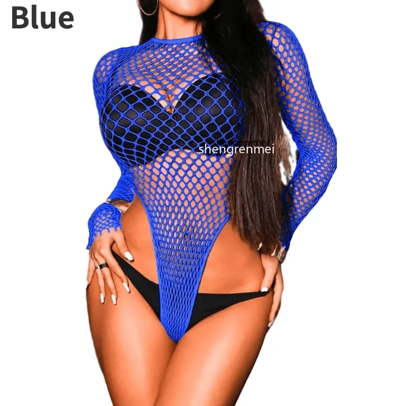 Женское нижнее белье, сексуальное боди в сеточку с высоким вырезом, прозрачный топ с длинными рукавами, клубная одежда, наряд для вечеринки и клуба, цельный пляжный костюм, lenceria