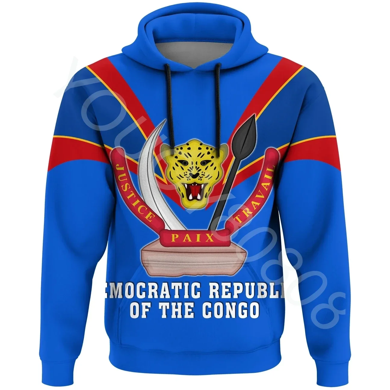 

New African Region Democratic Republic of Congo Hoodie Fangs Style Retro Harajuku Athleisure 3D Printed Hoodie Sweater