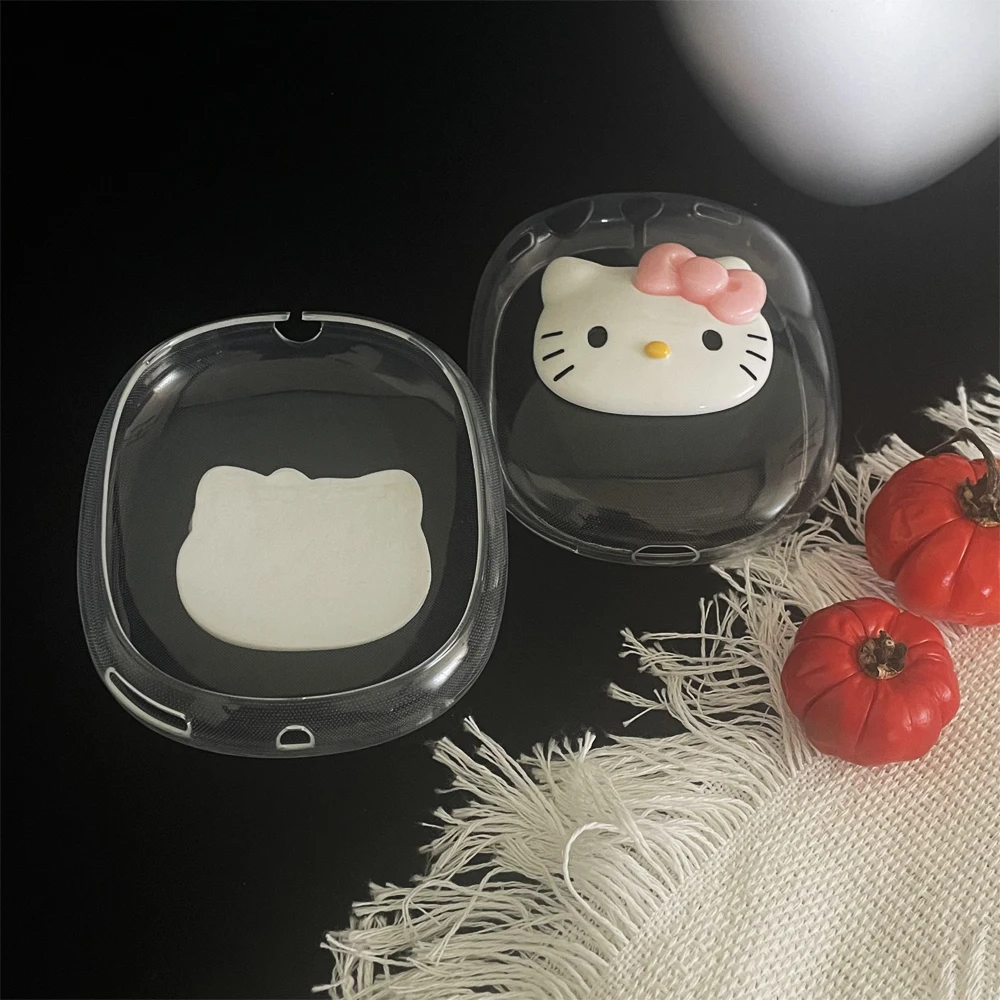 Cute Headphone Clear Case For Apple Airpods Max Protective Cover 3D Cartoon Pink Kitty Headset Silicone Cases For Airpods Max