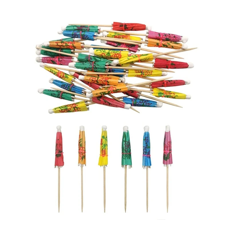 [244 Count] Umbrella Cocktail Drink Picks - Assorted Tropical Colors Party Toothpicks