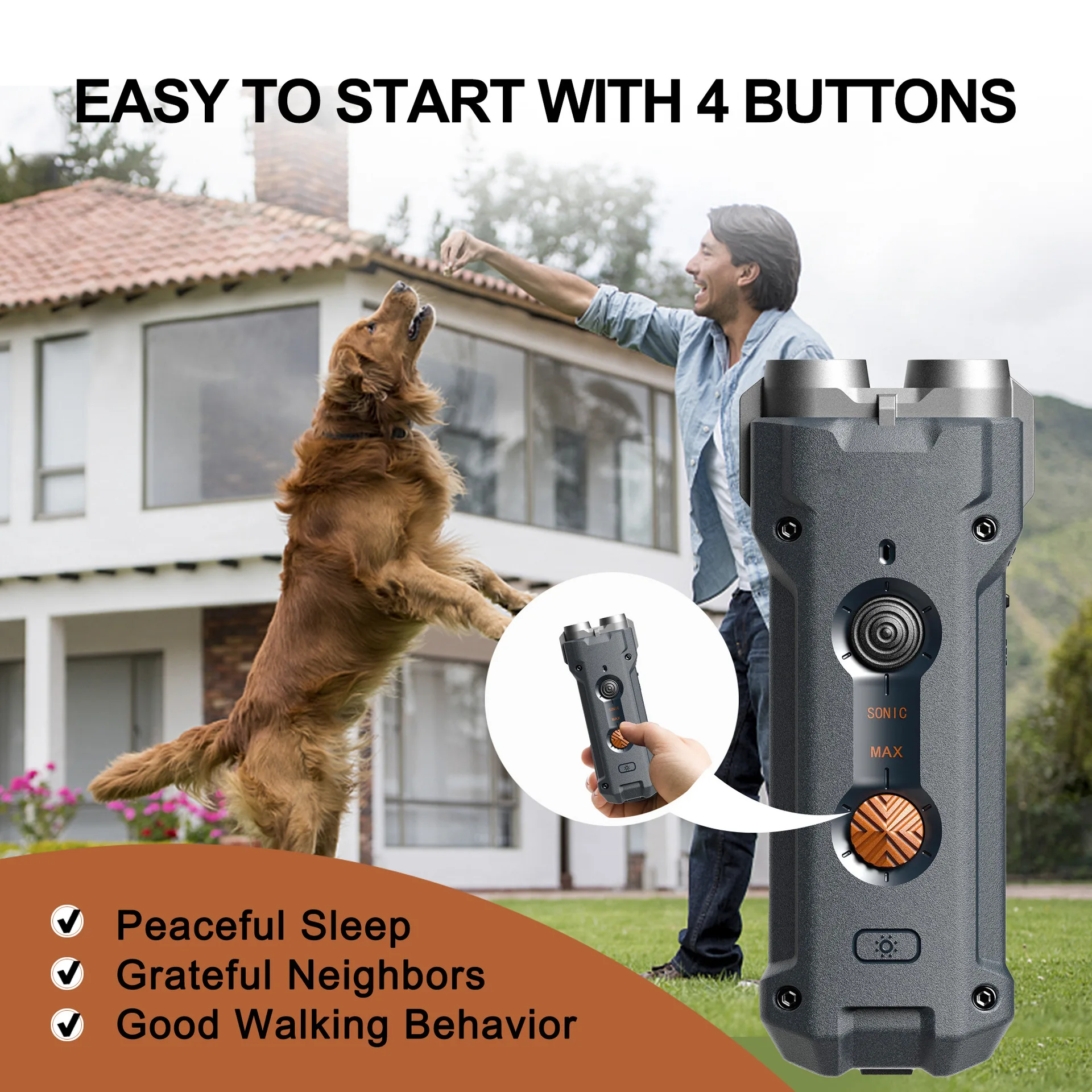 2 In 1 Training And Anti Barking Device Ultrasonic Dog Repeller Stop Attack With Flashlight Rechargeable Repeller For Dog