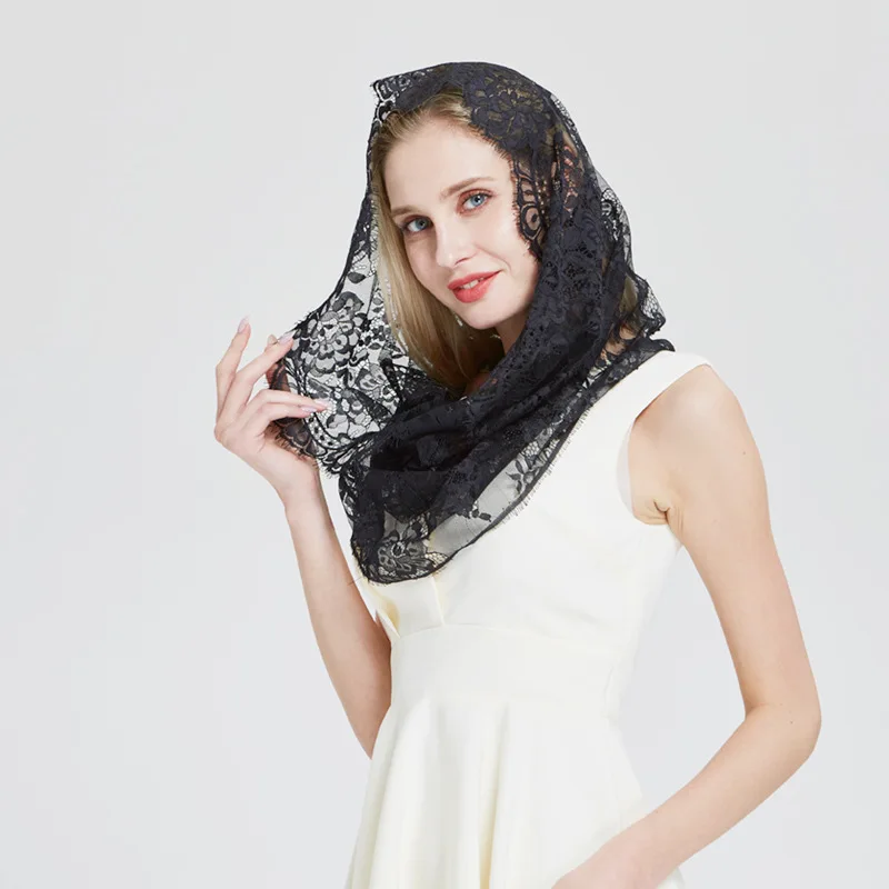 Europese en Amerikaanse stijl grensoverschrijdende nieuwe kanten holle rozensluier voor dames zwart-wit ademende sluier Koreaanse stijl tria