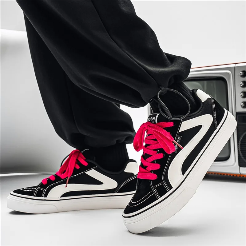 Sapato de lona preta clássico masculino, sapato vulcanizado, tênis de skate respirável, espadrille com cordões, moda quente